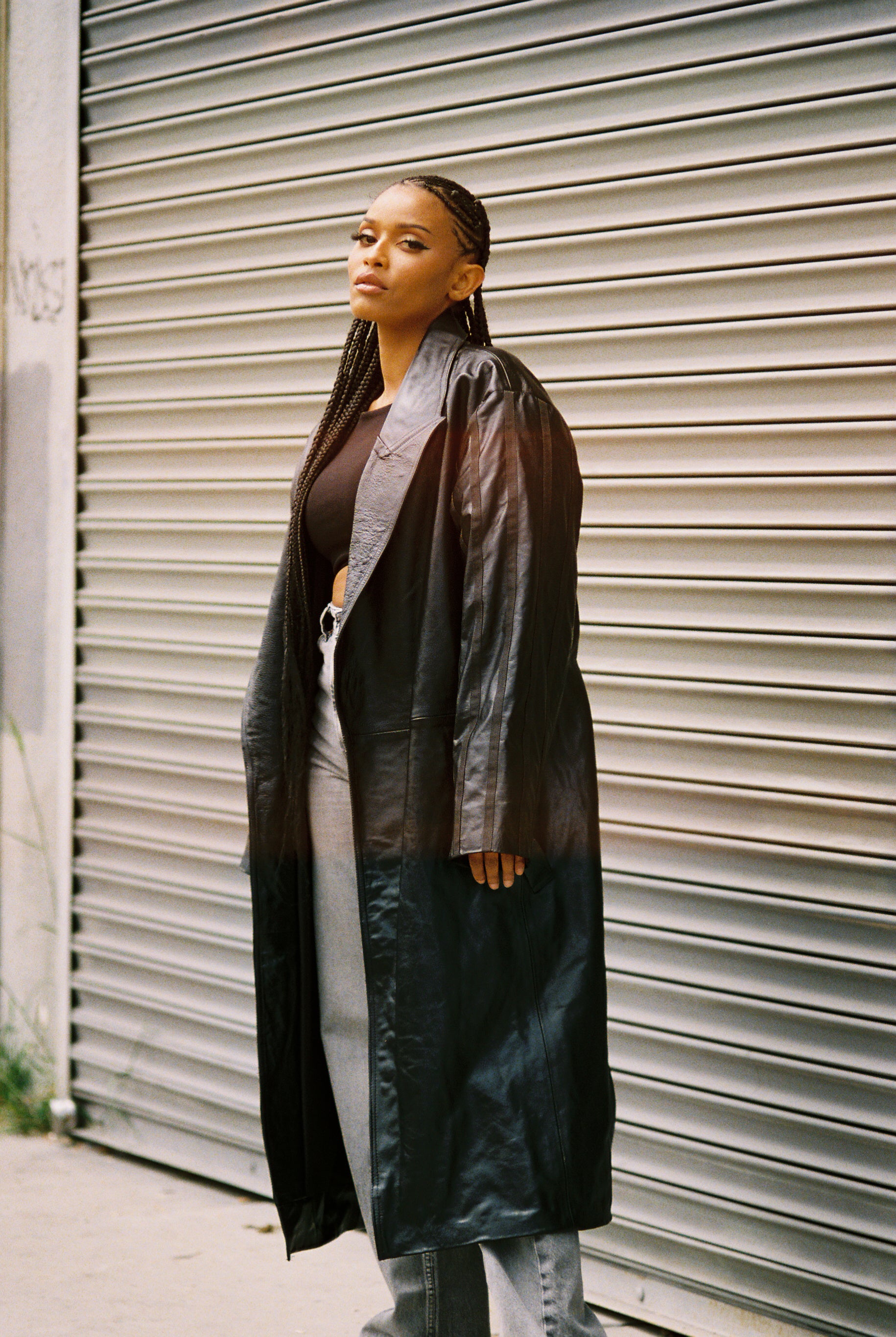 Unisex-Midnight Oversized Leather Trench Coat